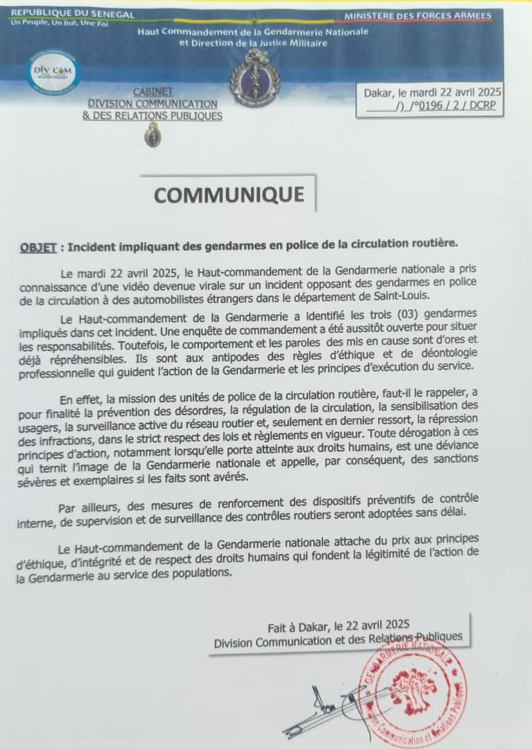 Incident impliquant des gendarmes en police de la circulation routière.