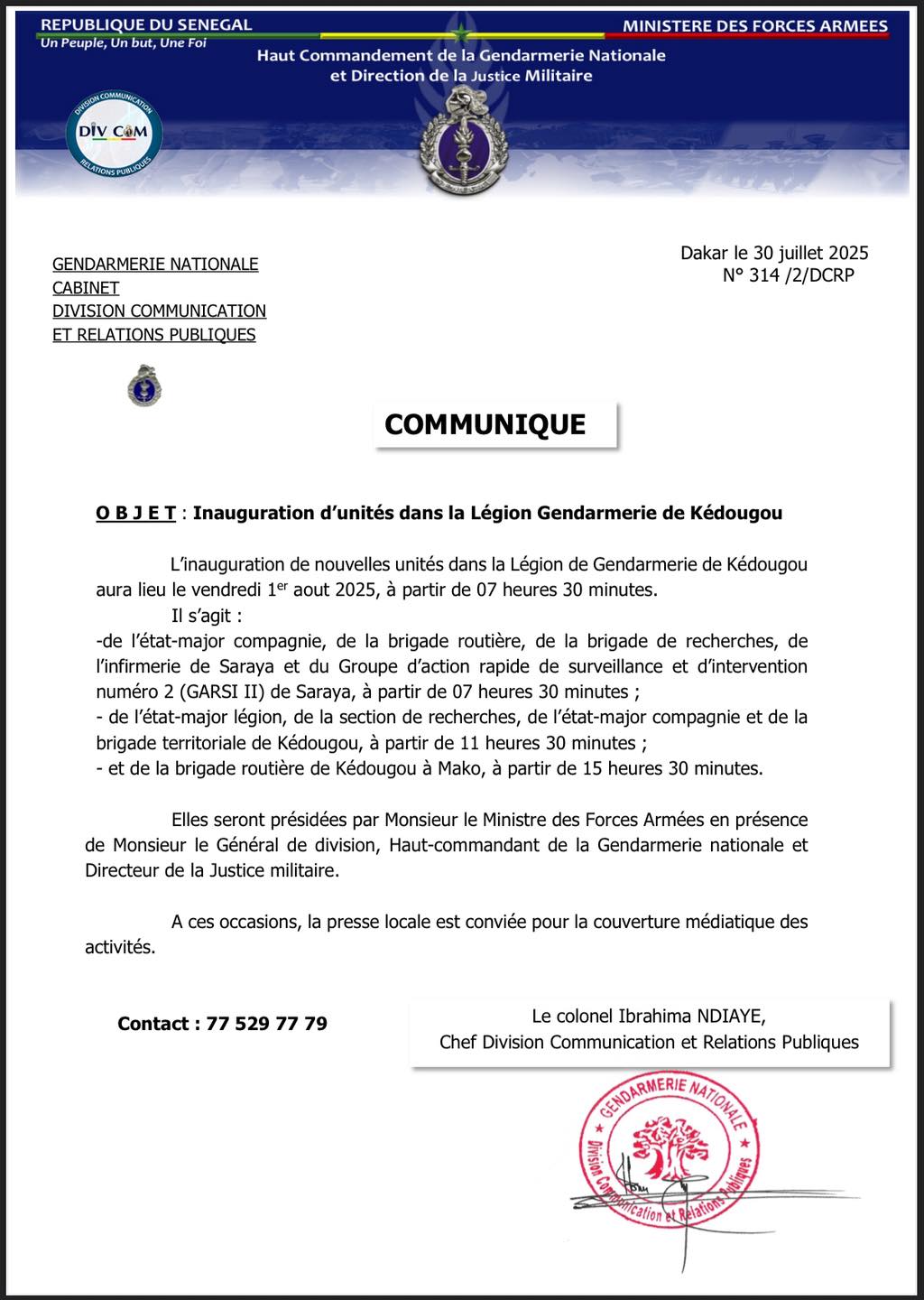 Inauguration d'unites dans la Legion Gendarmerie de Kedougou 