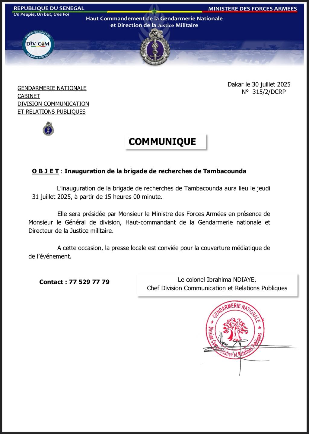 Inauguration de la brigade de recherches de Tambacounda