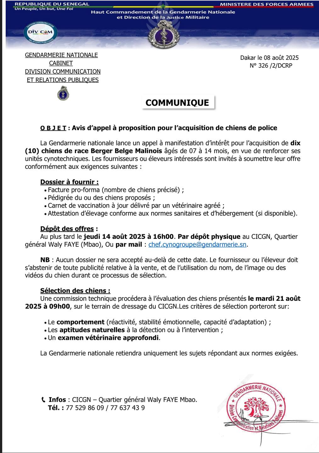 Appel pour acquisition des chiens de police 